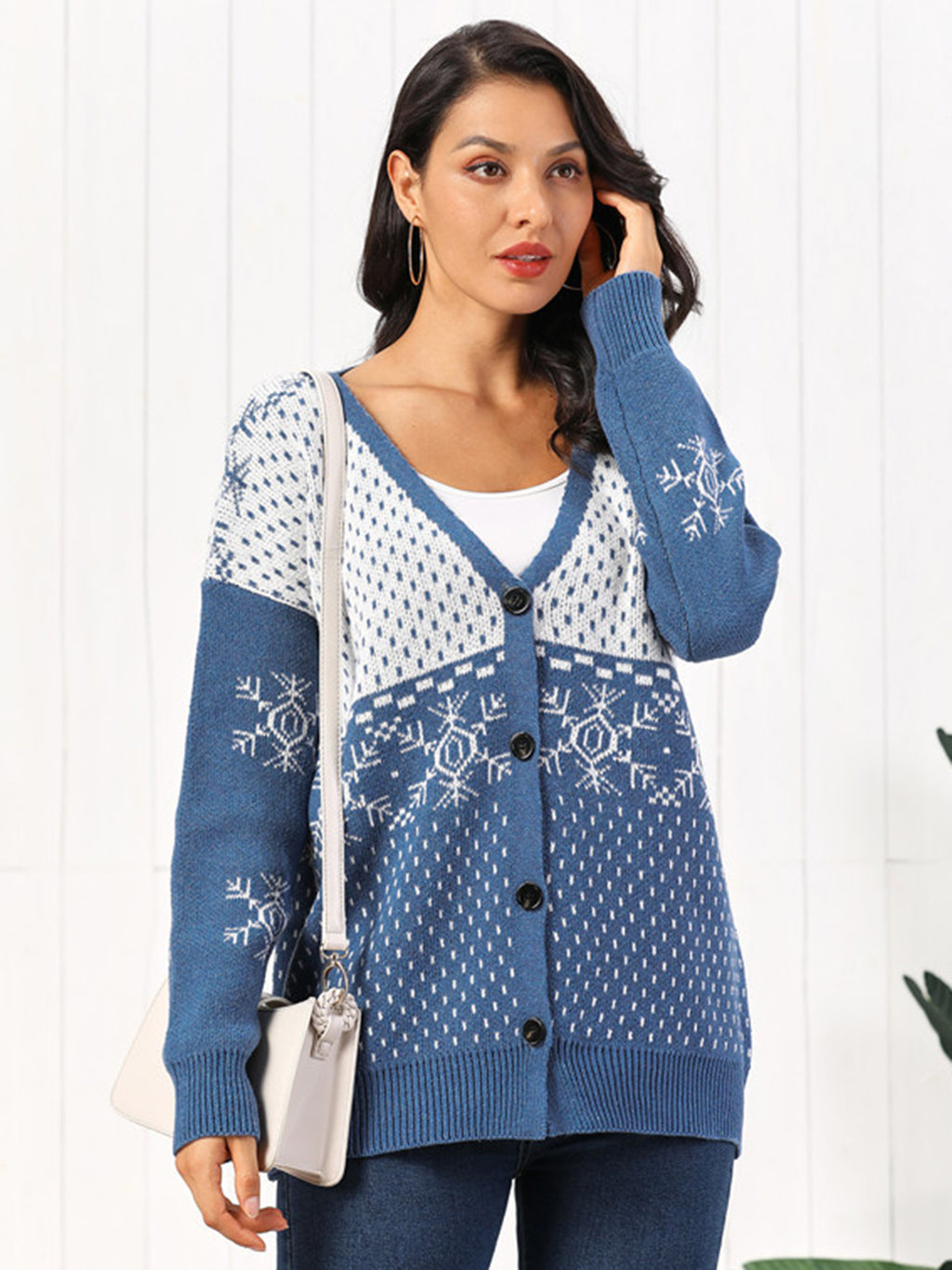 Snowflake Button Down Cardigan by Trendsi