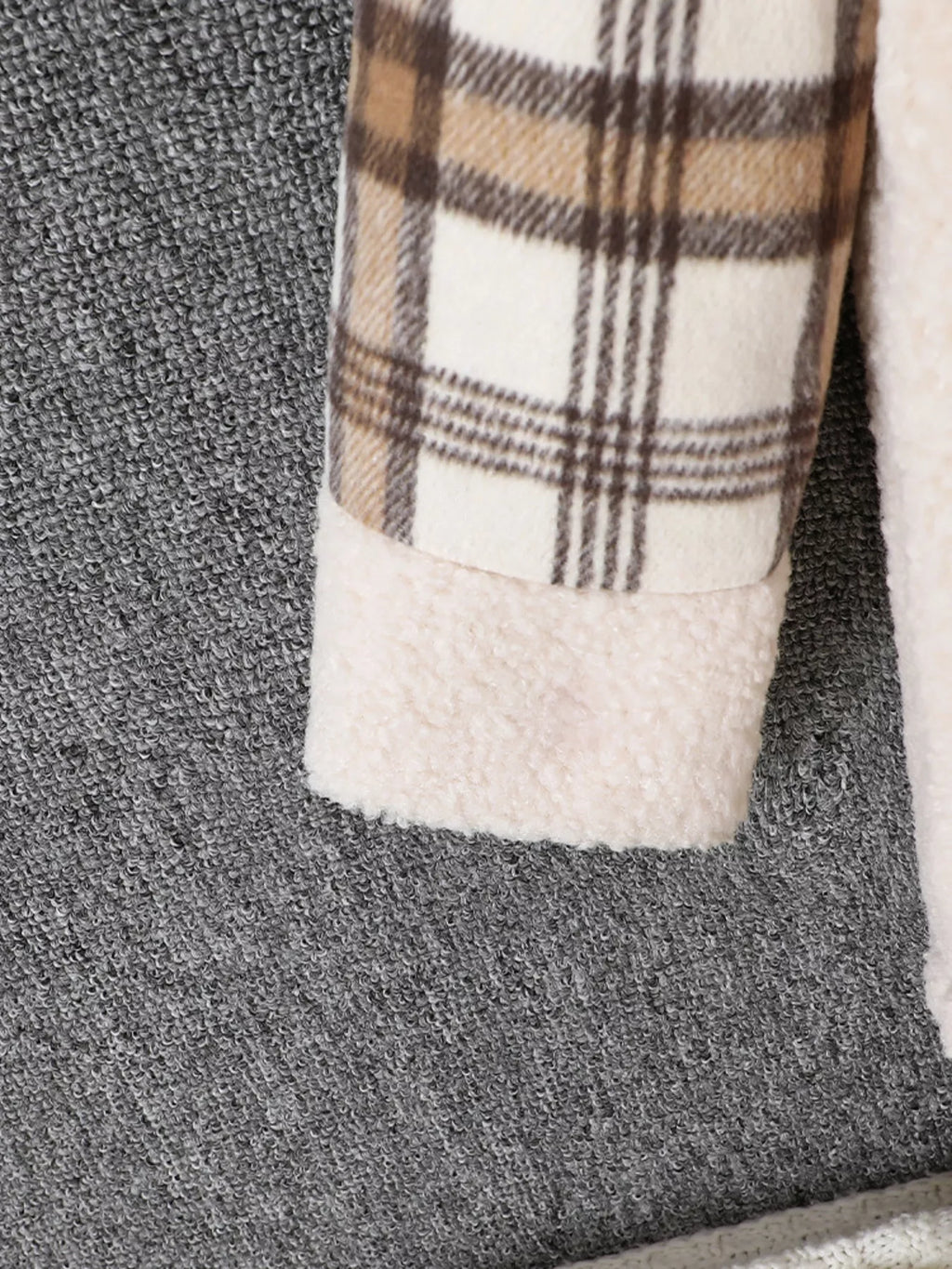 Children's Cozy Plaid Sleeve Fleece Jacket by Trendsi