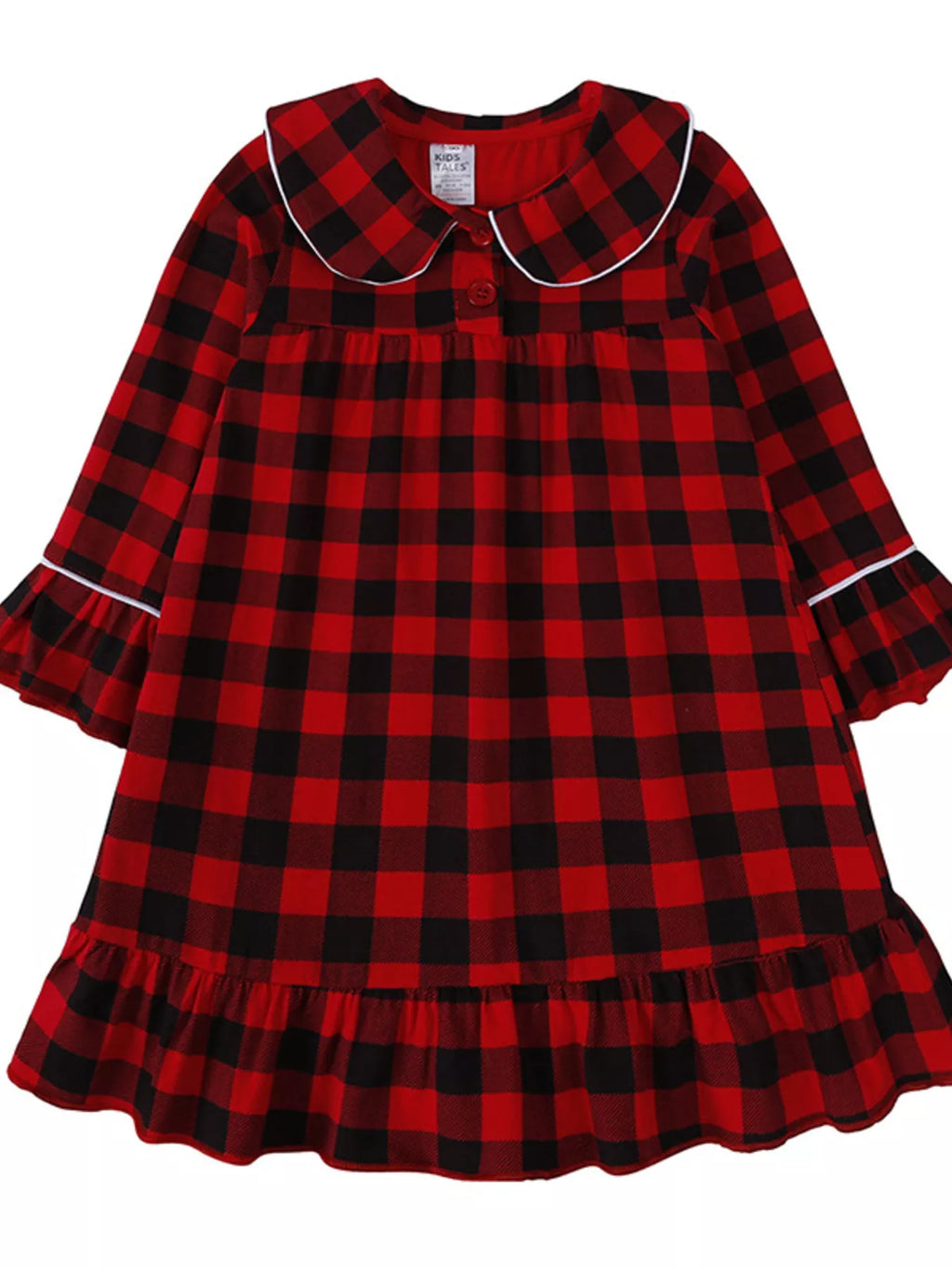 Children's Plaid Ruffle Hem Long Sleeve Dress by Trendsi