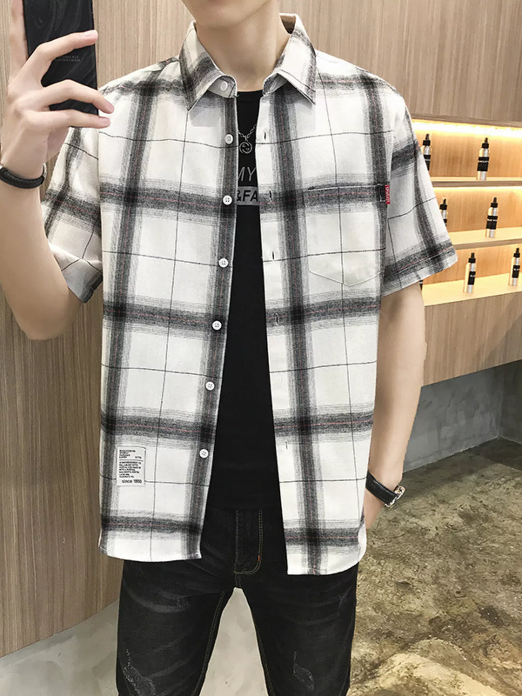 Men's Plus Size Plaid Button-Down Short Sleeve Shirt by Trendsi