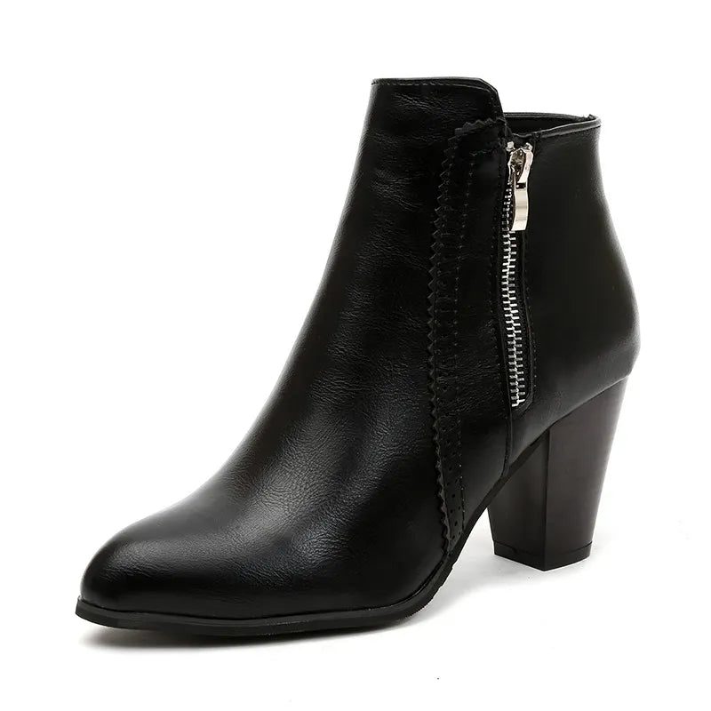 PU Leather Block Heel Boots by Trendsi