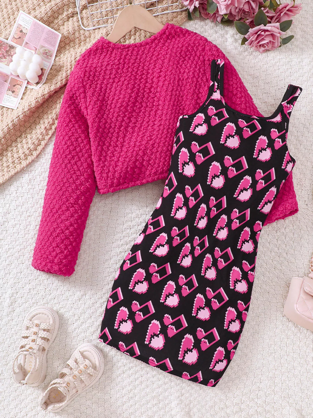 Children's Printed Dress and Cardigan Set by Trendsi