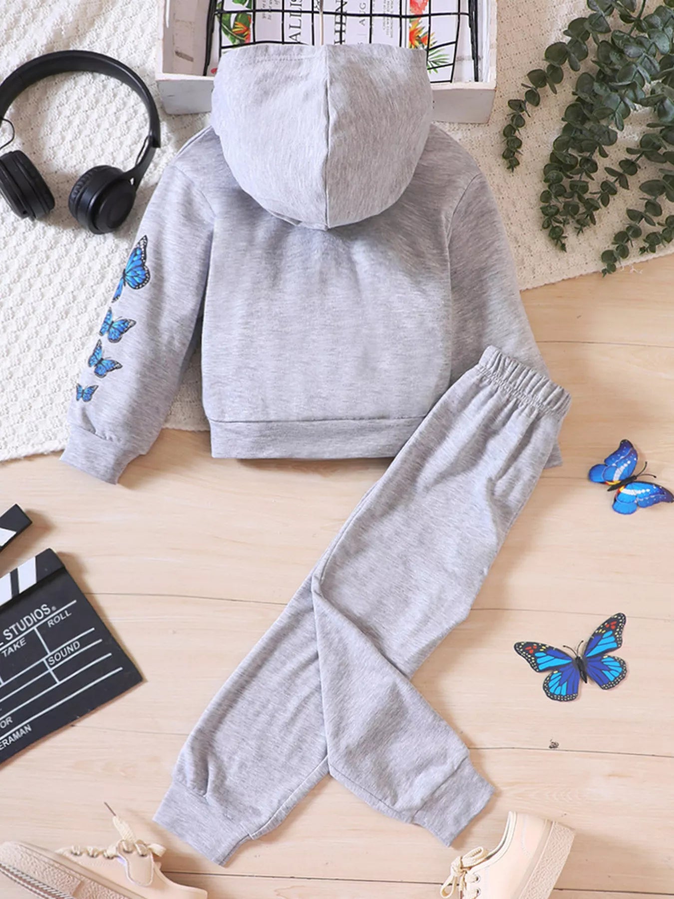 Childrens's Butterfly Print Hoodie & Pants Set by Trendsi