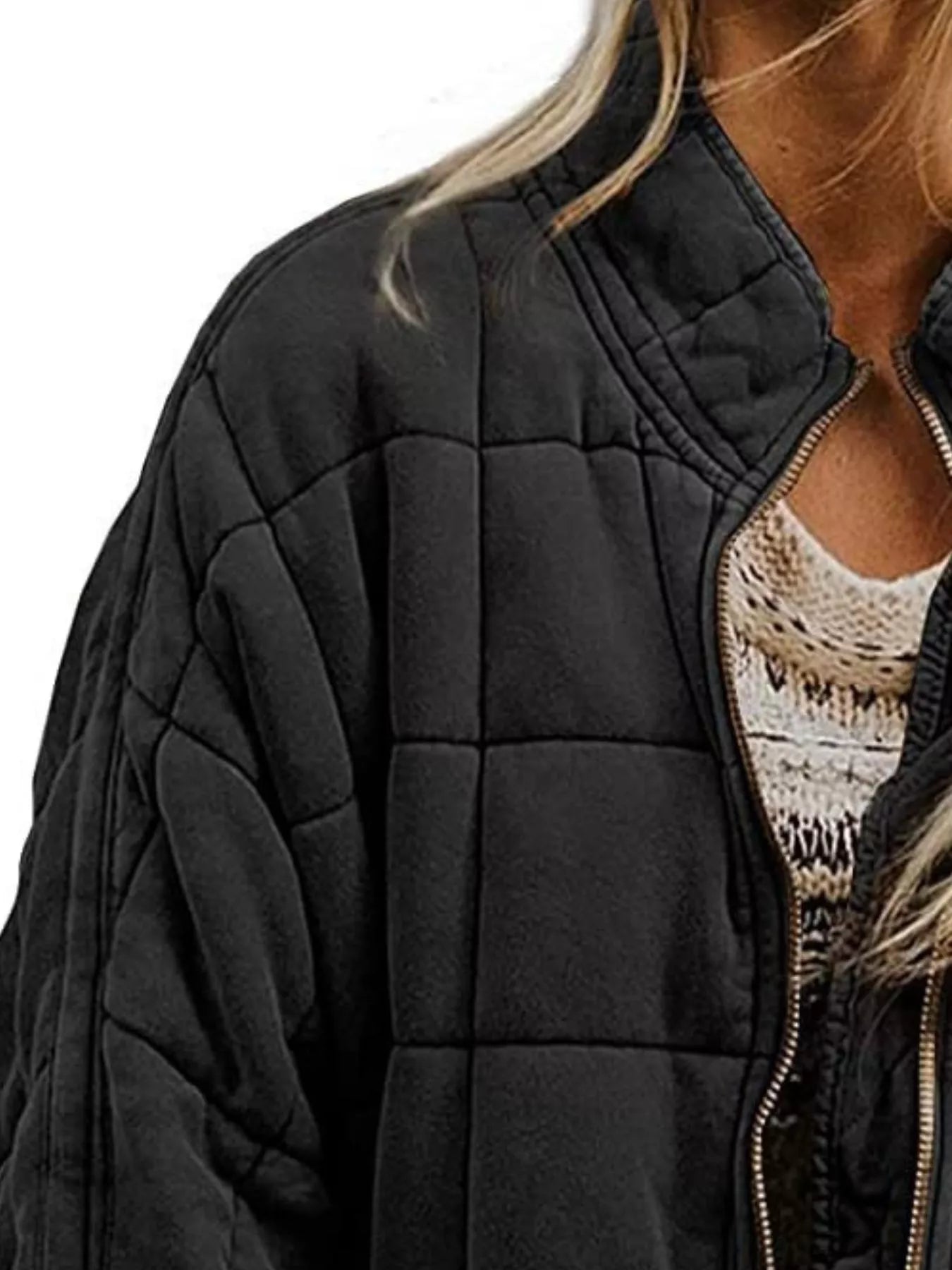 Full Size Zip Up Quilted Bomber Jacket Plus Size by Trendsi