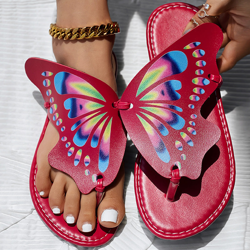 Butterfly Print Round Toe Flip Flops, Comfortable Summer Beach Shoes, Casual Women's Footwear, Perfect For Poolside And Daily Wear by DC-THE CEO