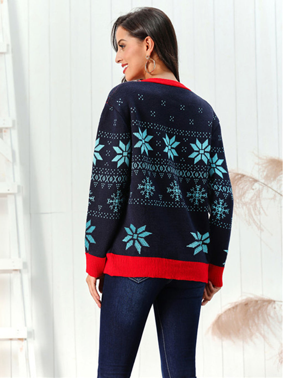 Snowflake Pattern Button Down Cardigan by Trendsi