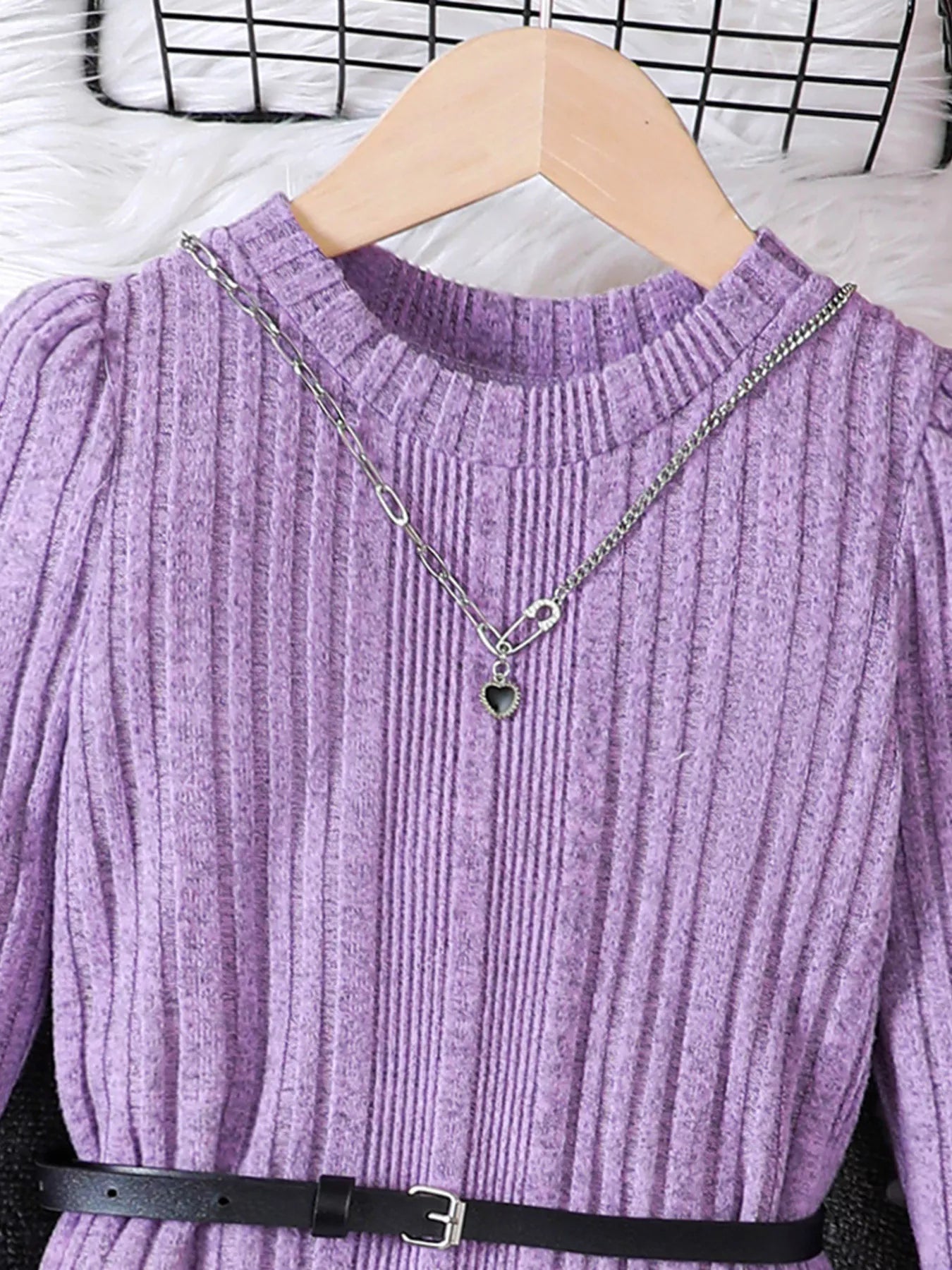 Children's Ribbed Knit Long Sleeve Dress by Trendsi