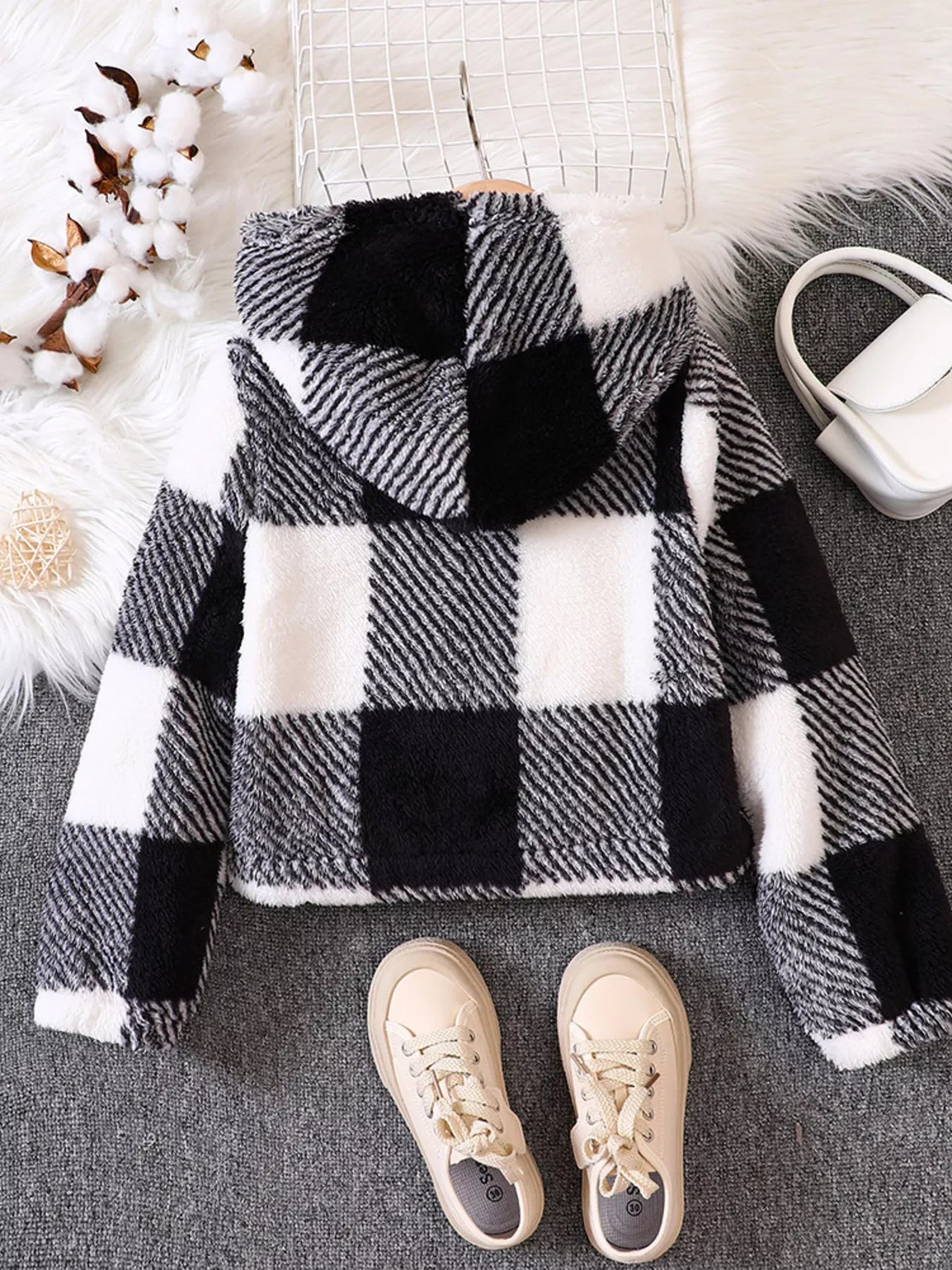 Children's Cozy Plaid Hooded Fleece Jacket by Trendsi