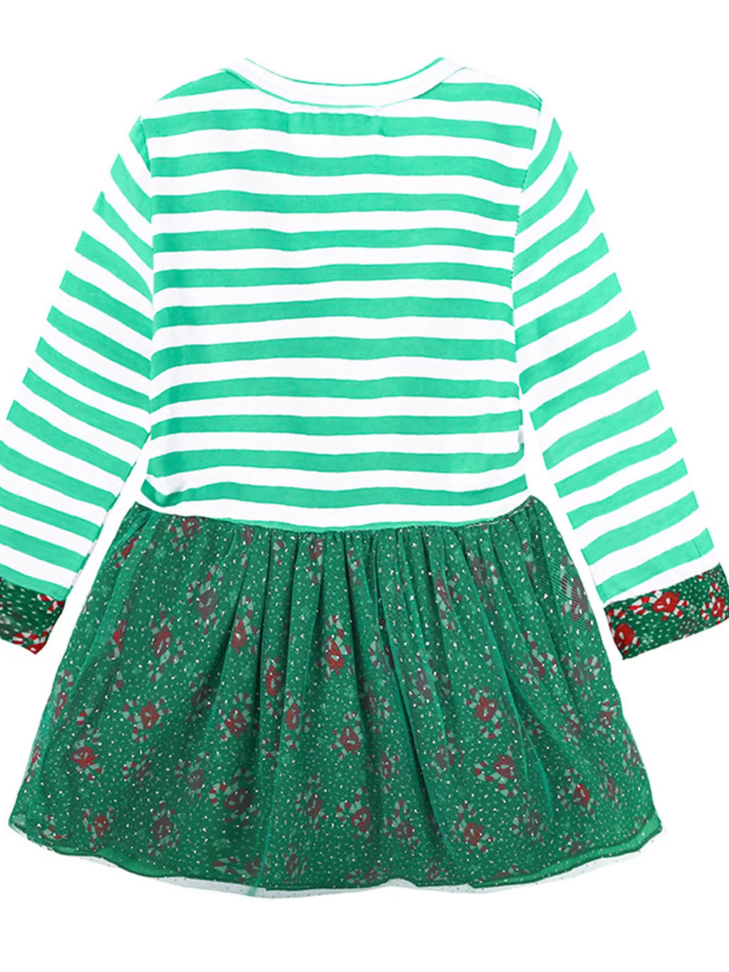 Children's Christmas Reindeer Applique Striped Long Sleeve Dress by Trendsi