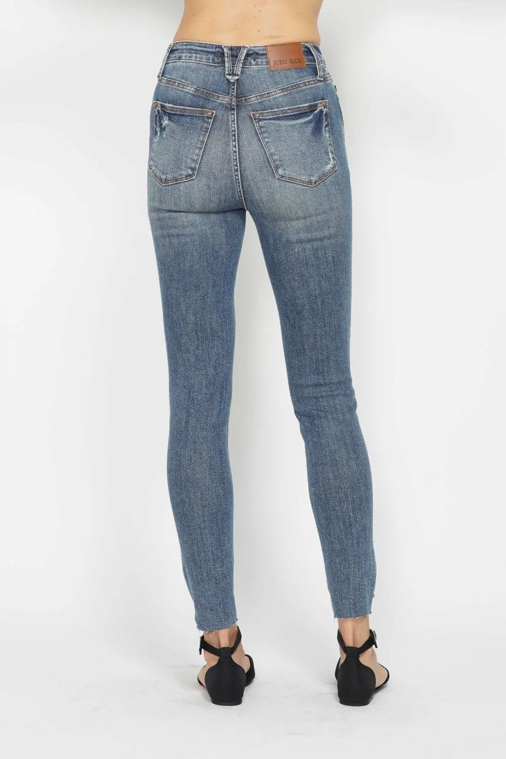 Judy Blue Full Size Tummy Control Vintage Wash Hem Destroy Skinny Jeans by Trendsi