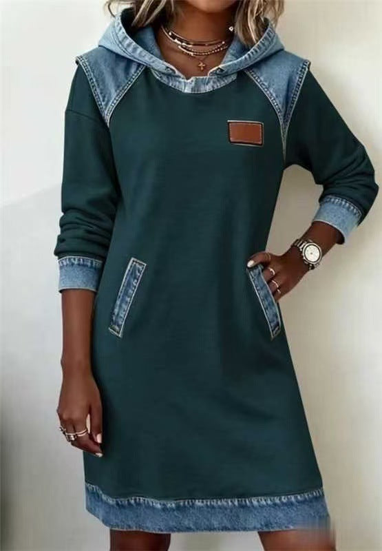 Best Seller Denim Color Matching Ladies Hoodie Skirt by DC-THE CEO