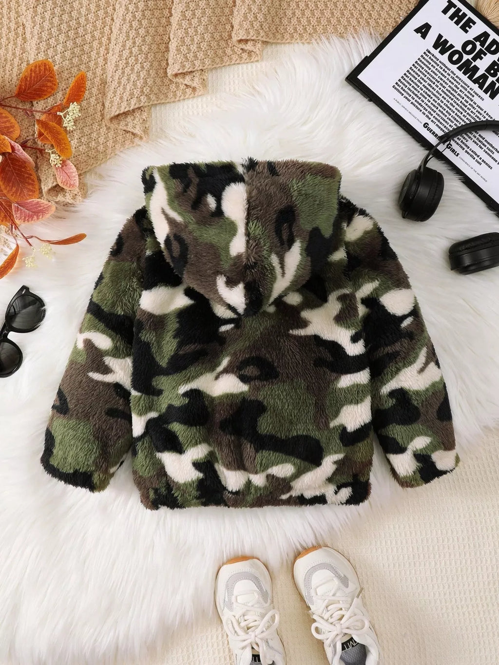 Children's Camouflage Plush Hooded Jacket by Trendsi