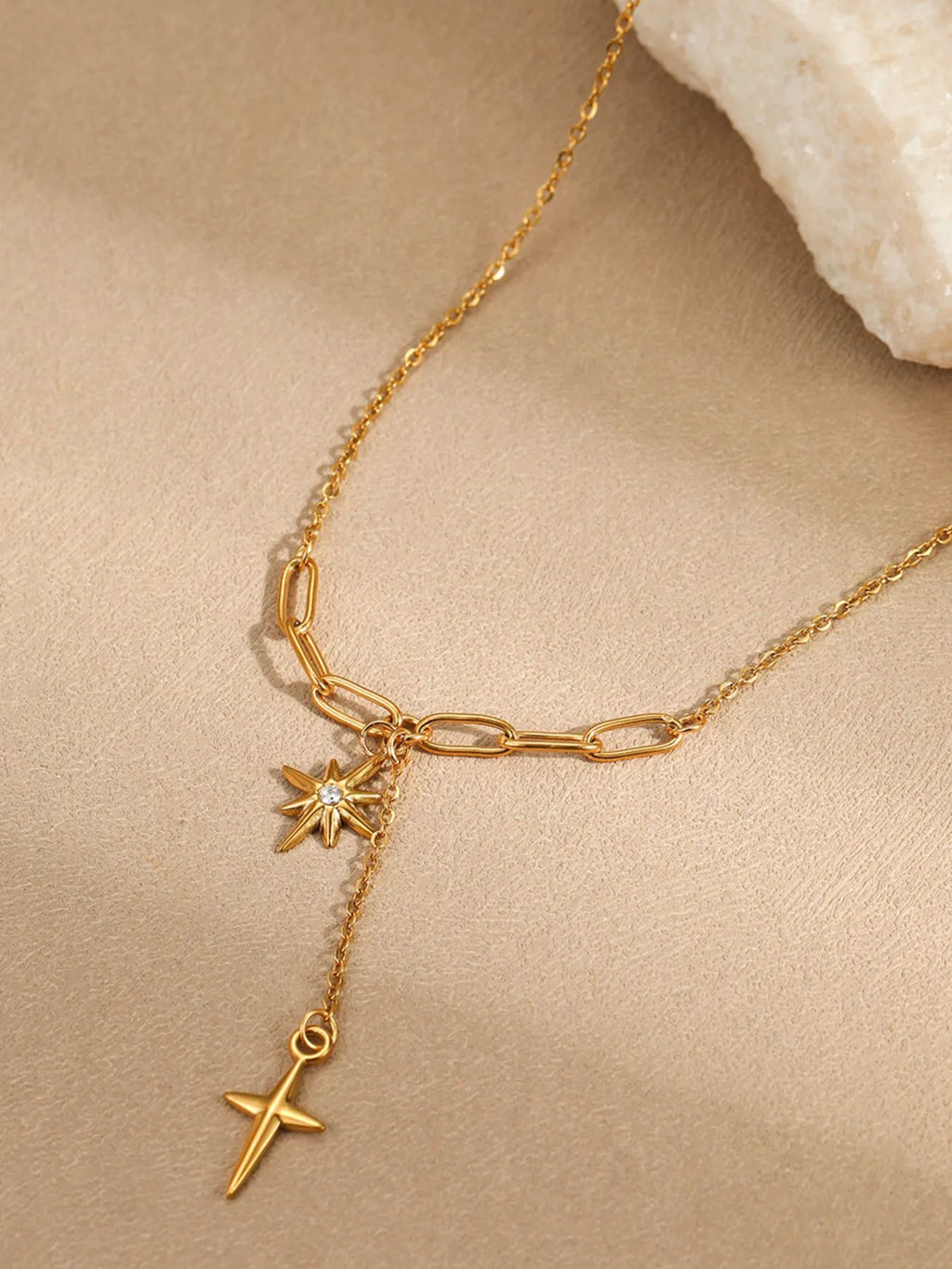 18K Gold-Plated Star Cross Pendant Necklace by Trendsi