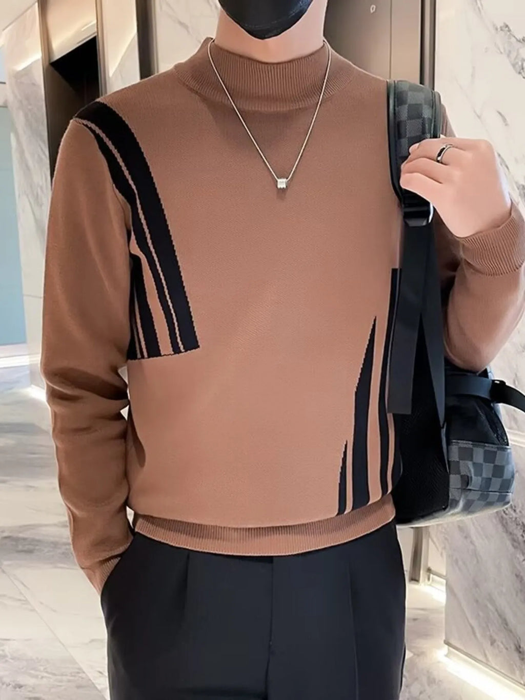 Men's Plus Size Striped Pattern Turtleneck Pullover by Trendsi