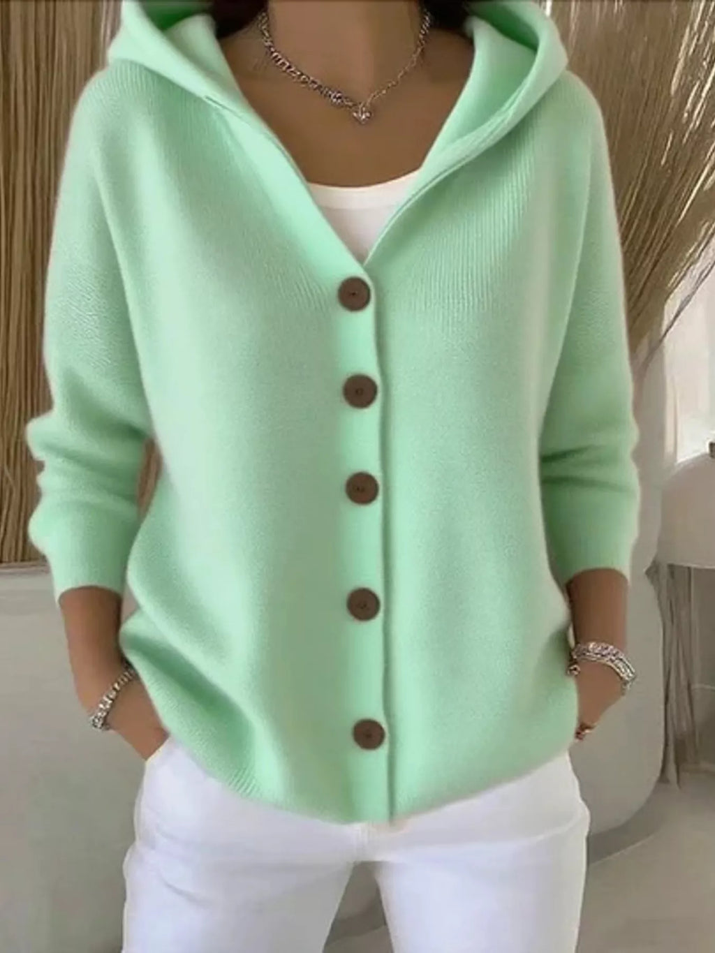 Full Size Hooded Button-Front Soft Knit Cardigan Plus Size by Trendsi